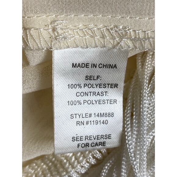 Double Zero Ivory Embroidered Fringe Hem Semi-Sheer Sleeveless Top Size Small - Picture 8 of 8
